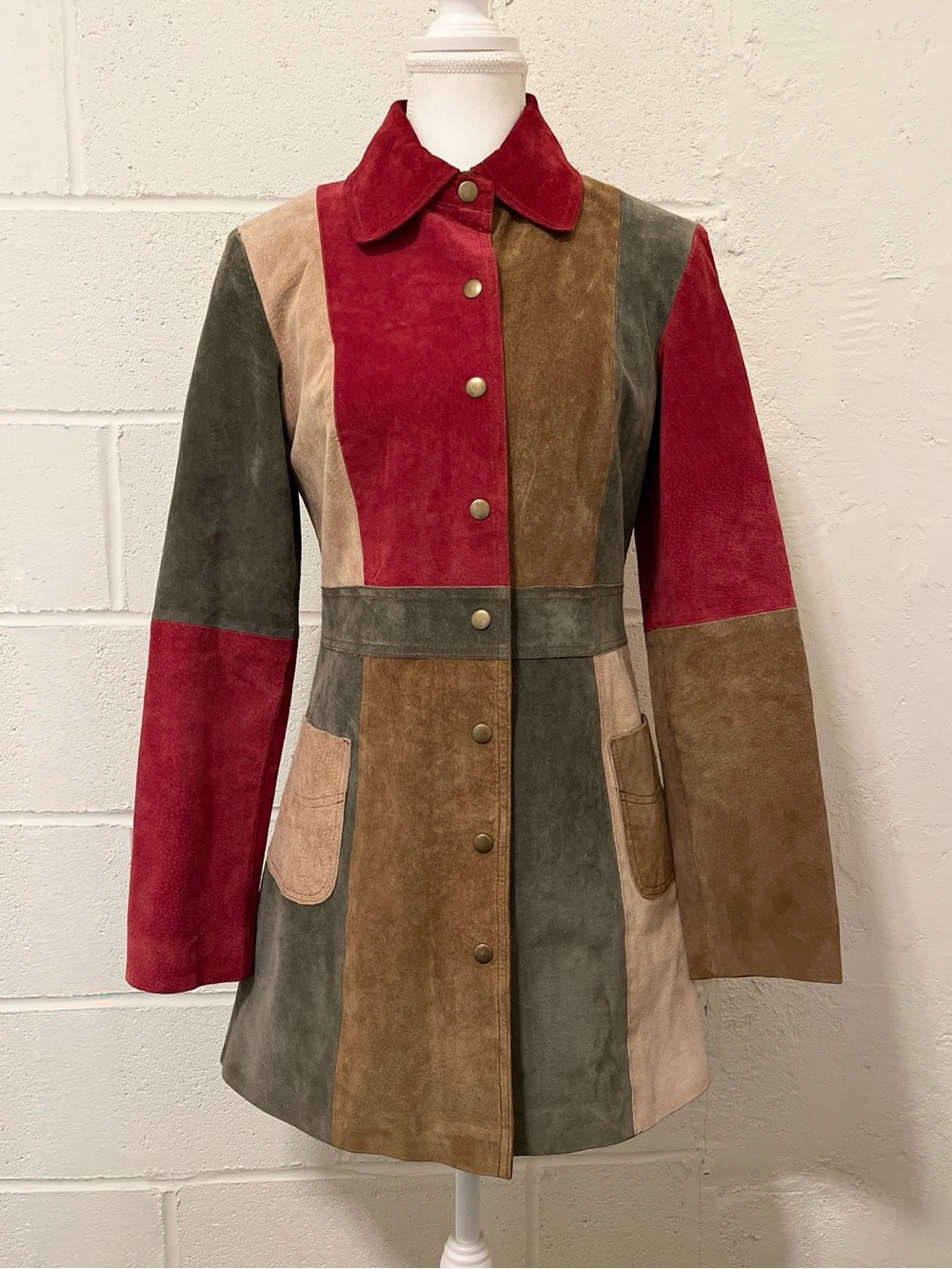 Vintage Multi-Color Suede Patchwork Coat Jacket